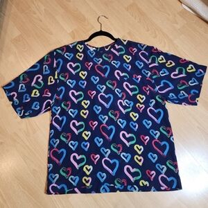 VTG Alan Austin 100% Silk Heart Print Boxy Blouse Size 12 Button Back Italy